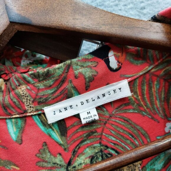 Jane + Delancey Womens Red Tropical Print Button-Up Shirt & Elastic Waist Pants - Picture 2 of 9